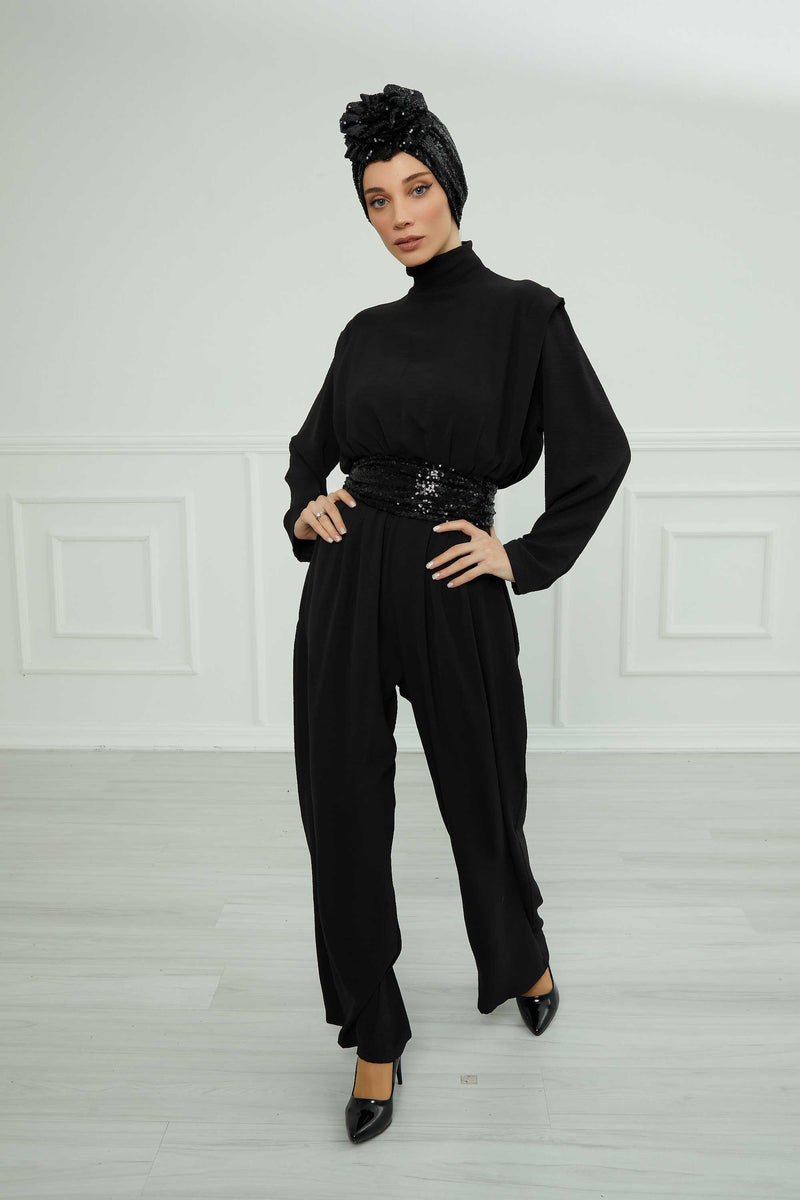 Glamouröser Instant-Turban-Hijab mit Paillettenrose für Frauen, funkelnde modische Hijab-Kappe, elegantes vorgebundenes Kopftuch mit großem, ausgefallenem Rosendetail, B-21P