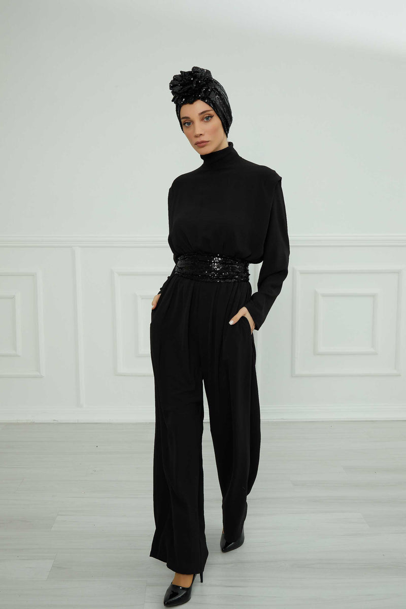 Glamouröser Instant-Turban-Hijab mit Paillettenrose für Frauen, funkelnde modische Hijab-Kappe, elegantes vorgebundenes Kopftuch mit großem, ausgefallenem Rosendetail, B-21P