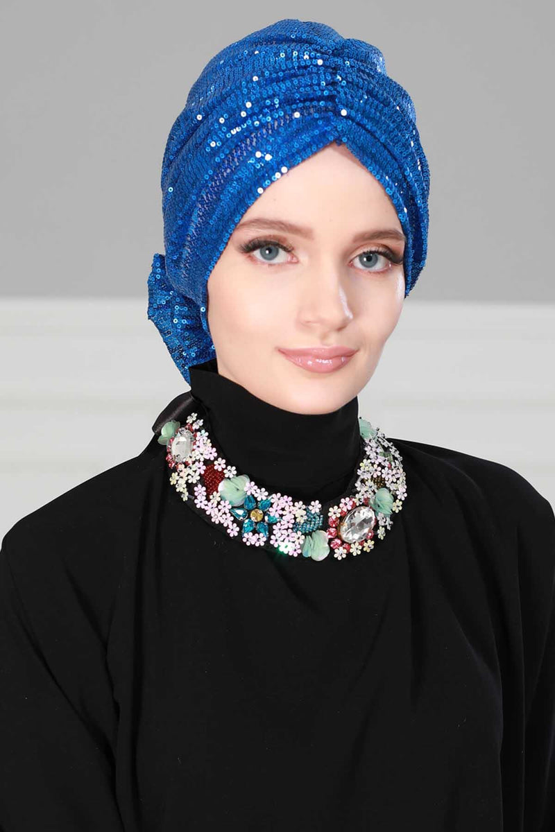 Glamouröser Instant-Turban-Hijab mit Paillettenrose für Frauen, funkelnde modische Hijab-Kappe, elegantes vorgebundenes Kopftuch mit großem, ausgefallenem Rosendetail, B-21P