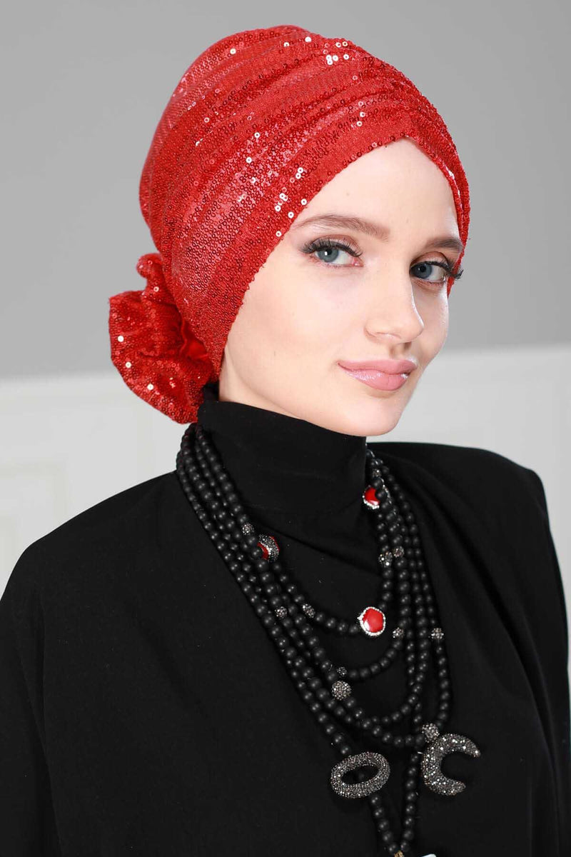 Glamouröser Instant-Turban-Hijab mit Paillettenrose für Frauen, funkelnde modische Hijab-Kappe, elegantes vorgebundenes Kopftuch mit großem, ausgefallenem Rosendetail, B-21P