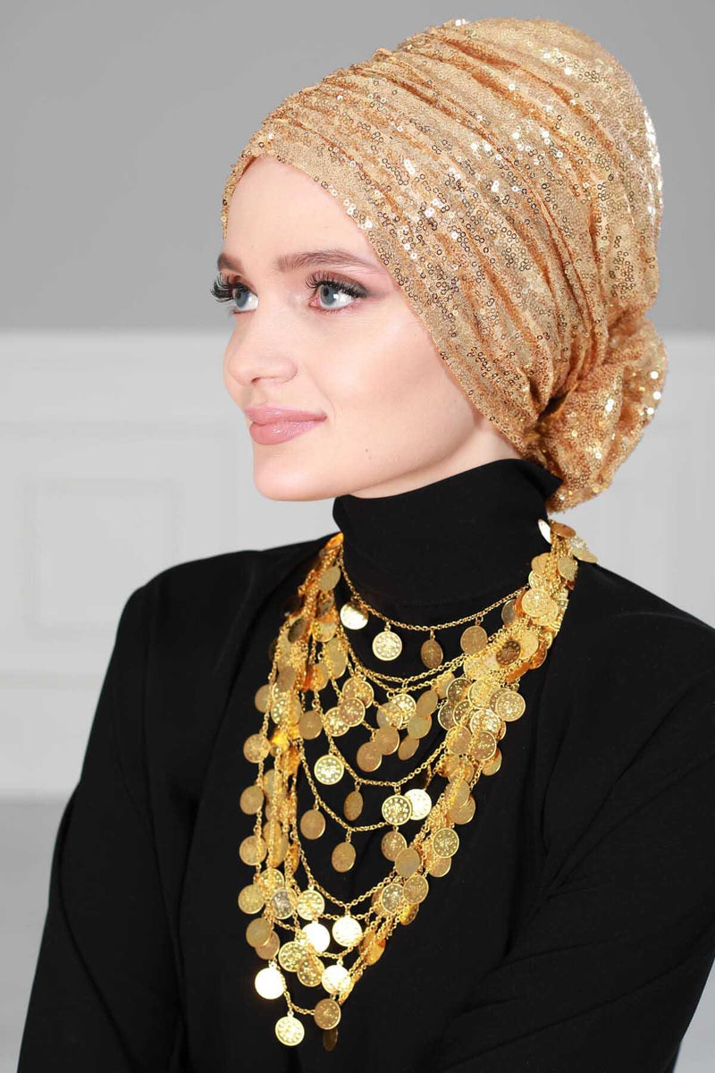 Glamouröser Instant-Turban-Hijab mit Paillettenrose für Frauen, funkelnde modische Hijab-Kappe, elegantes vorgebundenes Kopftuch mit großem, ausgefallenem Rosendetail, B-21P