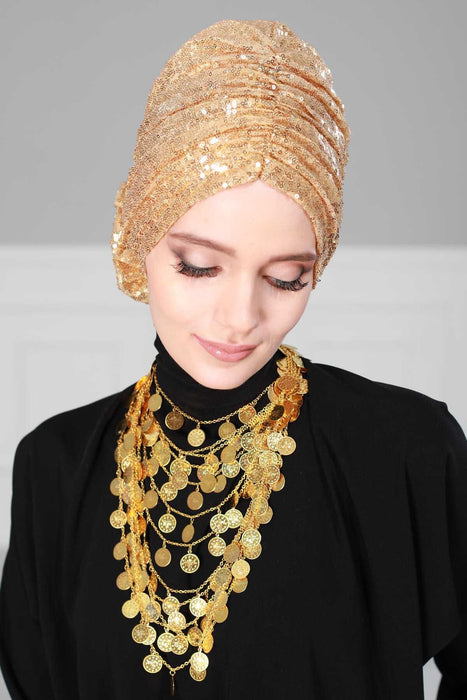 Instant Turban Polyester Scarf Head Wrap Scarfs For Women Glossy Sequined Hat Rose Detail,B-21P