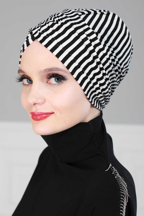 Instant Turban Striped Cotton Scarf Head Wrap Lightweight Hat Bonnet Cap for Women,B-9C