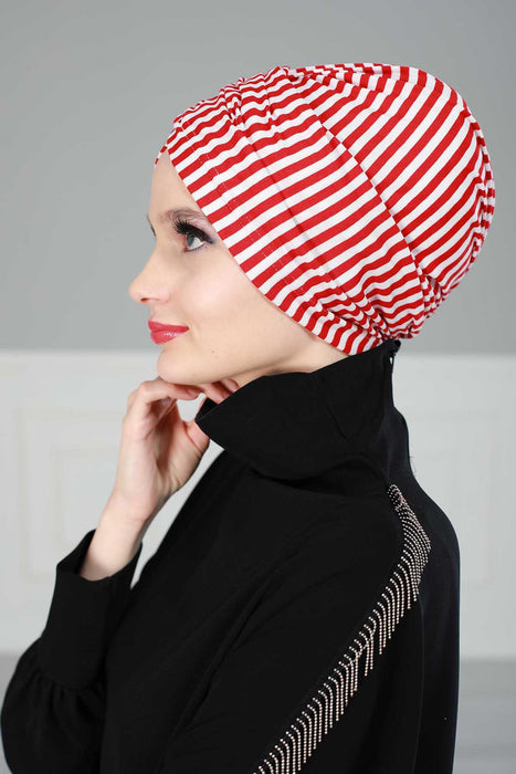 Instant Turban Striped Cotton Scarf Head Wrap Lightweight Hat Bonnet Cap for Women,B-9C