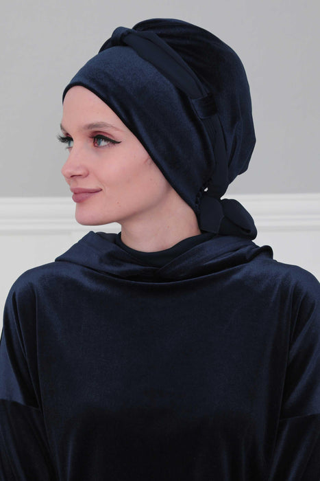 Instant Turban Velvet Scarf Head Wrap Headwear Cap with Chiffon Headband For Women Multicolor Headscarf Bonnet Cap,B-24K