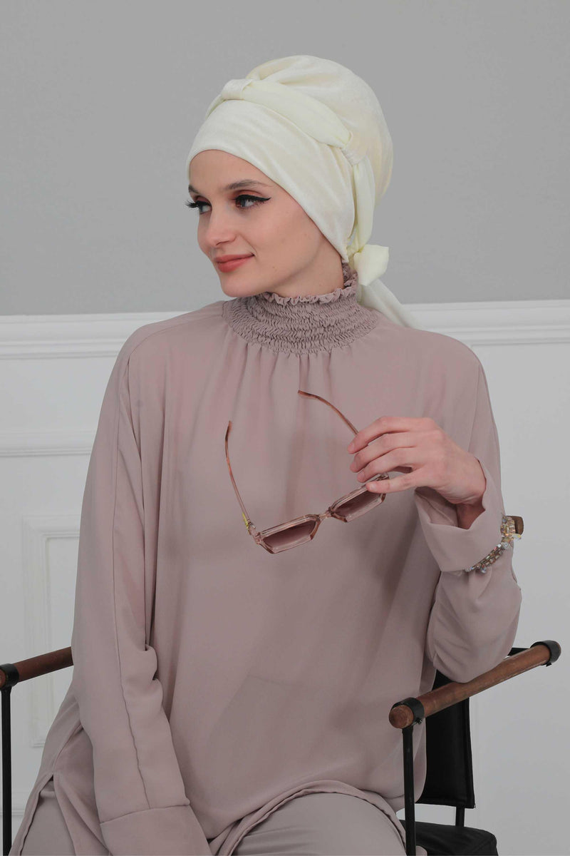 عمامة مخملية فورية مع حزام شيفون، غطاء رأس ملفوف للرأس عالي الجودة مع عصابة رأس شيفون للنساء، غطاء رأس عصري، B-24K