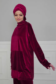 Velvet Instant Turban Cap with Long Tails at the Back Side, Lightweight Turban Head Cover for Women, Velvet Chemo Headwear Bonnet Cap,B-31K Navy Blue