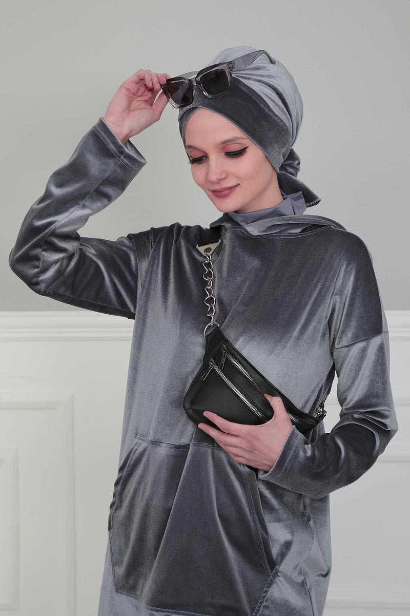 Velvet Instant Turban Cap with Long Tails at the Back Side, Lightweight Turban Head Cover for Women, Velvet Chemo Headwear Bonnet Cap,B-31K Navy Blue