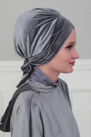 Velvet Instant Turban Cap with Long Tails at the Back Side, Lightweight Turban Head Cover for Women, Velvet Chemo Headwear Bonnet Cap,B-31K Navy Blue