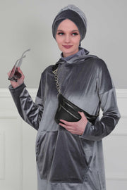 Velvet Instant Turban Cap with Long Tails at the Back Side, Lightweight Turban Head Cover for Women, Velvet Chemo Headwear Bonnet Cap,B-31K Navy Blue