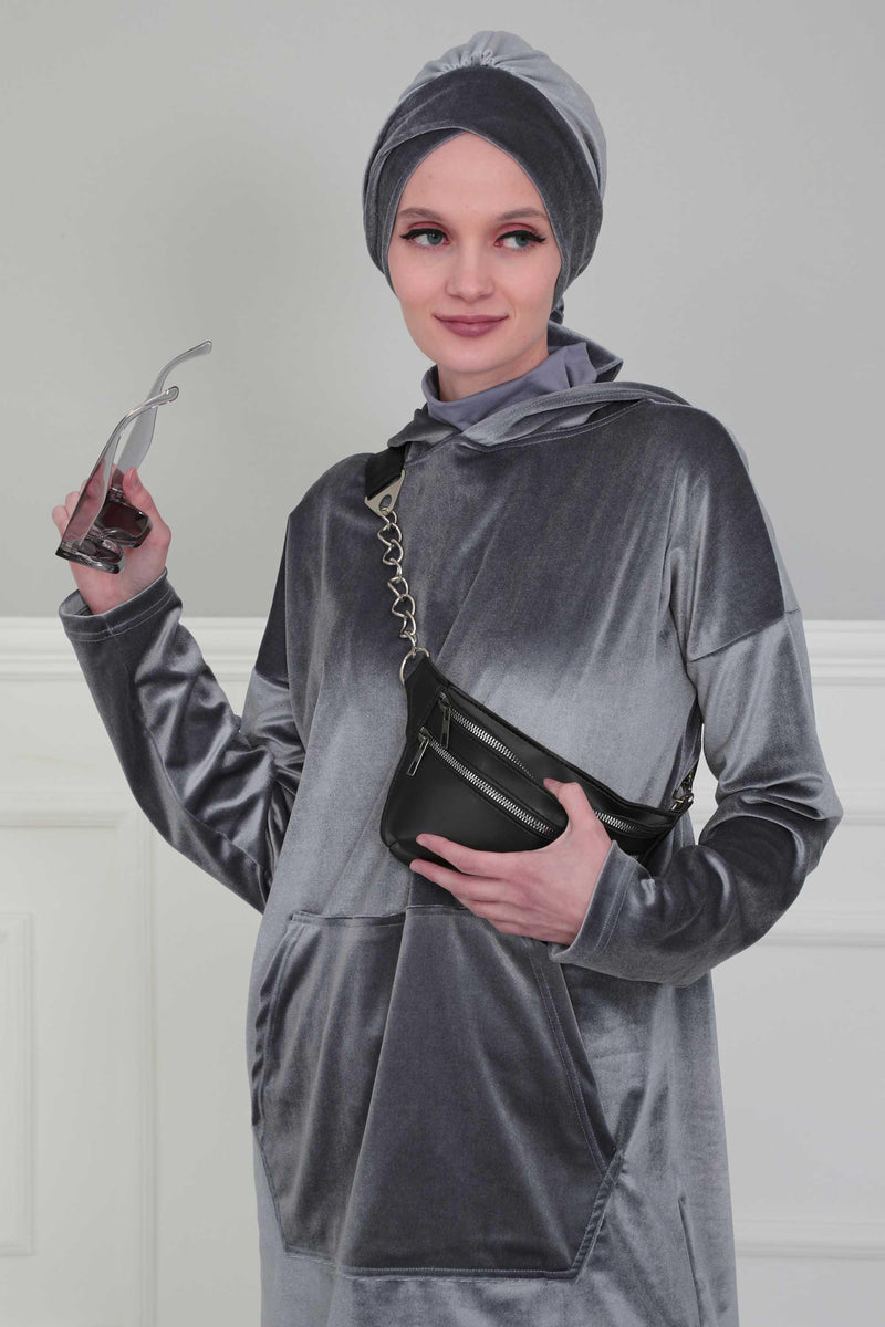 Velvet Instant Turban Cap with Long Tails at the Back Side, Lightweight Turban Head Cover for Women, Velvet Chemo Headwear Bonnet Cap,B-31K Navy Blue