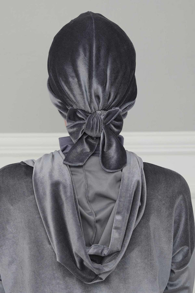 Velvet Instant Turban Cap with Long Tails at the Back Side, Lightweight Turban Head Cover for Women, Velvet Chemo Headwear Bonnet Cap,B-31K Navy Blue