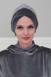 Velvet Instant Turban Cap with Long Tails at the Back Side, Lightweight Turban Head Cover for Women, Velvet Chemo Headwear Bonnet Cap,B-31K Navy Blue