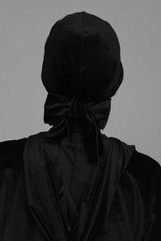 Velvet Instant Turban Cap with Long Tails at the Back Side, Lightweight Turban Head Cover for Women, Velvet Chemo Headwear Bonnet Cap,B-31K Navy Blue