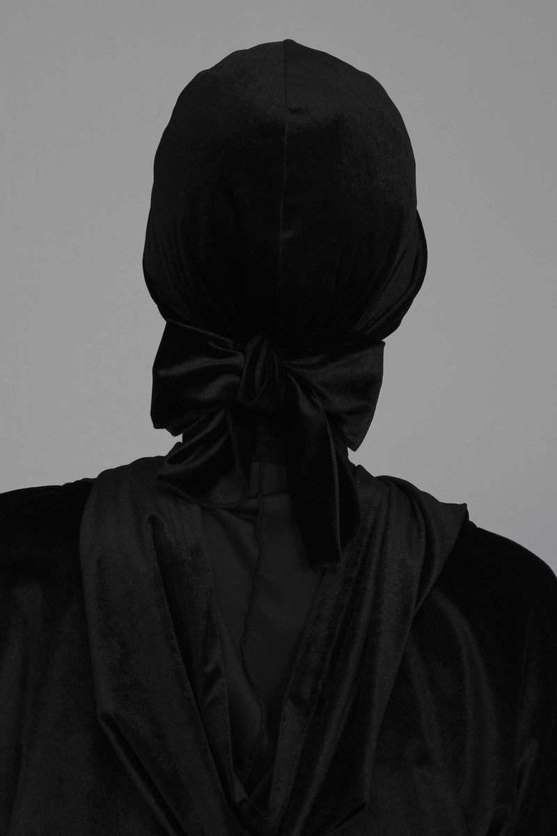 Velvet Instant Turban Cap with Long Tails at the Back Side, Lightweight Turban Head Cover for Women, Velvet Chemo Headwear Bonnet Cap,B-31K Navy Blue