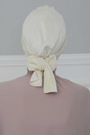 Velvet Instant Turban Cap with Long Tails at the Back Side, Lightweight Turban Head Cover for Women, Velvet Chemo Headwear Bonnet Cap,B-31K Ivory