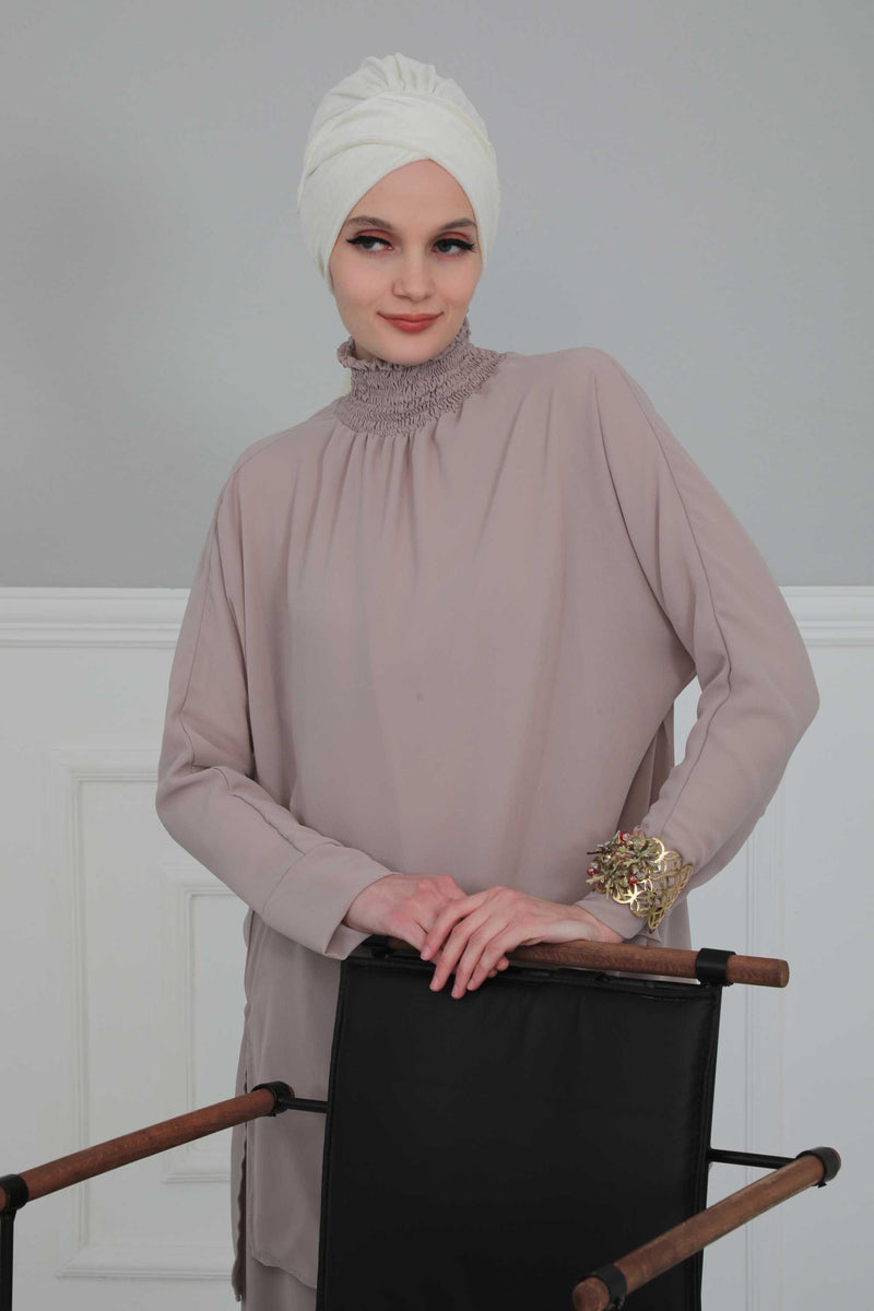 Velvet Instant Turban Cap with Long Tails at the Back Side, Lightweight Turban Head Cover for Women, Velvet Chemo Headwear Bonnet Cap,B-31K Ivory