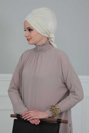 Velvet Instant Turban Cap with Long Tails at the Back Side, Lightweight Turban Head Cover for Women, Velvet Chemo Headwear Bonnet Cap,B-31K Ivory