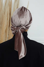 Velvet Instant Turban Cap with Long Tails at the Back Side, Lightweight Turban Head Cover for Women, Velvet Chemo Headwear Bonnet Cap,B-31K Mink