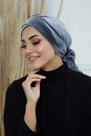 Velvet Instant Turban Cap with Long Tails at the Back Side, Lightweight Turban Head Cover for Women, Velvet Chemo Headwear Bonnet Cap,B-31K Grey