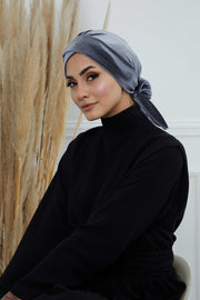 Velvet Instant Turban Cap with Long Tails at the Back Side, Lightweight Turban Head Cover for Women, Velvet Chemo Headwear Bonnet Cap,B-31K Grey