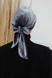 Velvet Instant Turban Cap with Long Tails at the Back Side, Lightweight Turban Head Cover for Women, Velvet Chemo Headwear Bonnet Cap,B-31K Grey