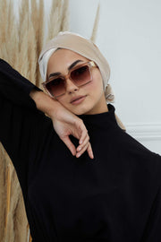 Velvet Instant Turban Cap with Long Tails at the Back Side, Lightweight Turban Head Cover for Women, Velvet Chemo Headwear Bonnet Cap,B-31K Beige