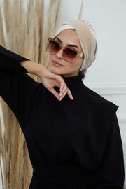 Velvet Instant Turban Cap with Long Tails at the Back Side, Lightweight Turban Head Cover for Women, Velvet Chemo Headwear Bonnet Cap,B-31K Beige