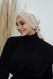 Velvet Instant Turban Cap with Long Tails at the Back Side, Lightweight Turban Head Cover for Women, Velvet Chemo Headwear Bonnet Cap,B-31K Beige