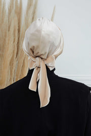 Velvet Instant Turban Cap with Long Tails at the Back Side, Lightweight Turban Head Cover for Women, Velvet Chemo Headwear Bonnet Cap,B-31K Beige