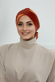 Velvet Instant Turban Cap with Long Tails at the Back Side, Lightweight Turban Head Cover for Women, Velvet Chemo Headwear Bonnet Cap,B-31K Tile Red