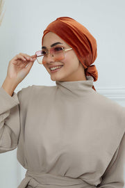 Velvet Instant Turban Cap with Long Tails at the Back Side, Lightweight Turban Head Cover for Women, Velvet Chemo Headwear Bonnet Cap,B-31K Tile Red