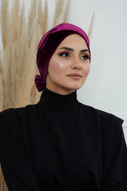 Velvet Instant Turban Cap with Long Tails at the Back Side, Lightweight Turban Head Cover for Women, Velvet Chemo Headwear Bonnet Cap,B-31K Purple