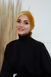 Velvet Instant Turban Cap with Long Tails at the Back Side, Lightweight Turban Head Cover for Women, Velvet Chemo Headwear Bonnet Cap,B-31K Mustard Yellow