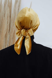 Velvet Instant Turban Cap with Long Tails at the Back Side, Lightweight Turban Head Cover for Women, Velvet Chemo Headwear Bonnet Cap,B-31K Mustard Yellow