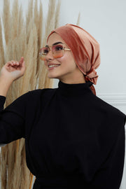 Velvet Instant Turban Cap with Long Tails at the Back Side, Lightweight Turban Head Cover for Women, Velvet Chemo Headwear Bonnet Cap,B-31K Salmon