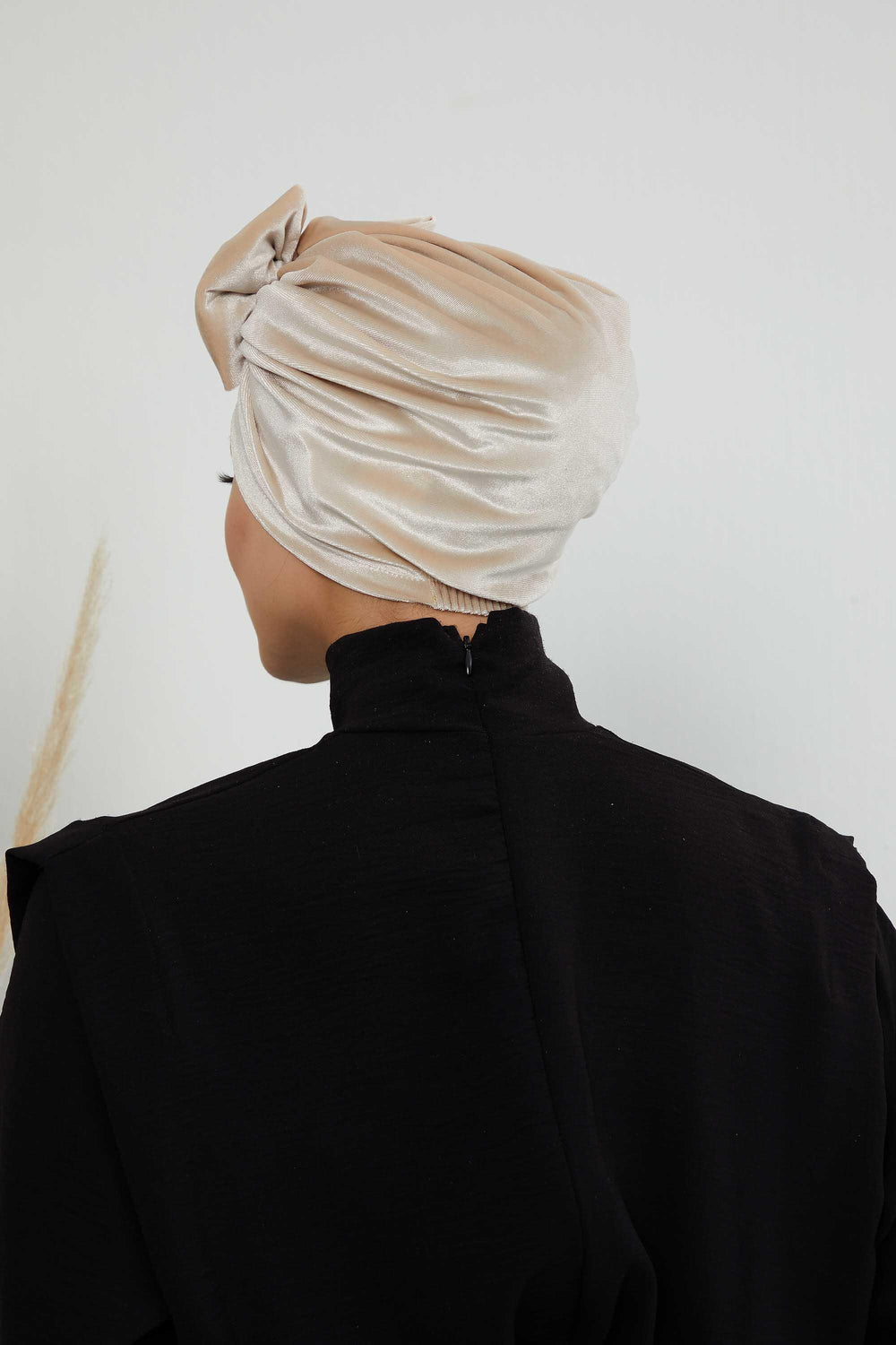 Instant Turban Velvet Scarf Head Wrap with Removable Bowtie Headwear Cap Bonnet For Women Fashion,B-27K Beige