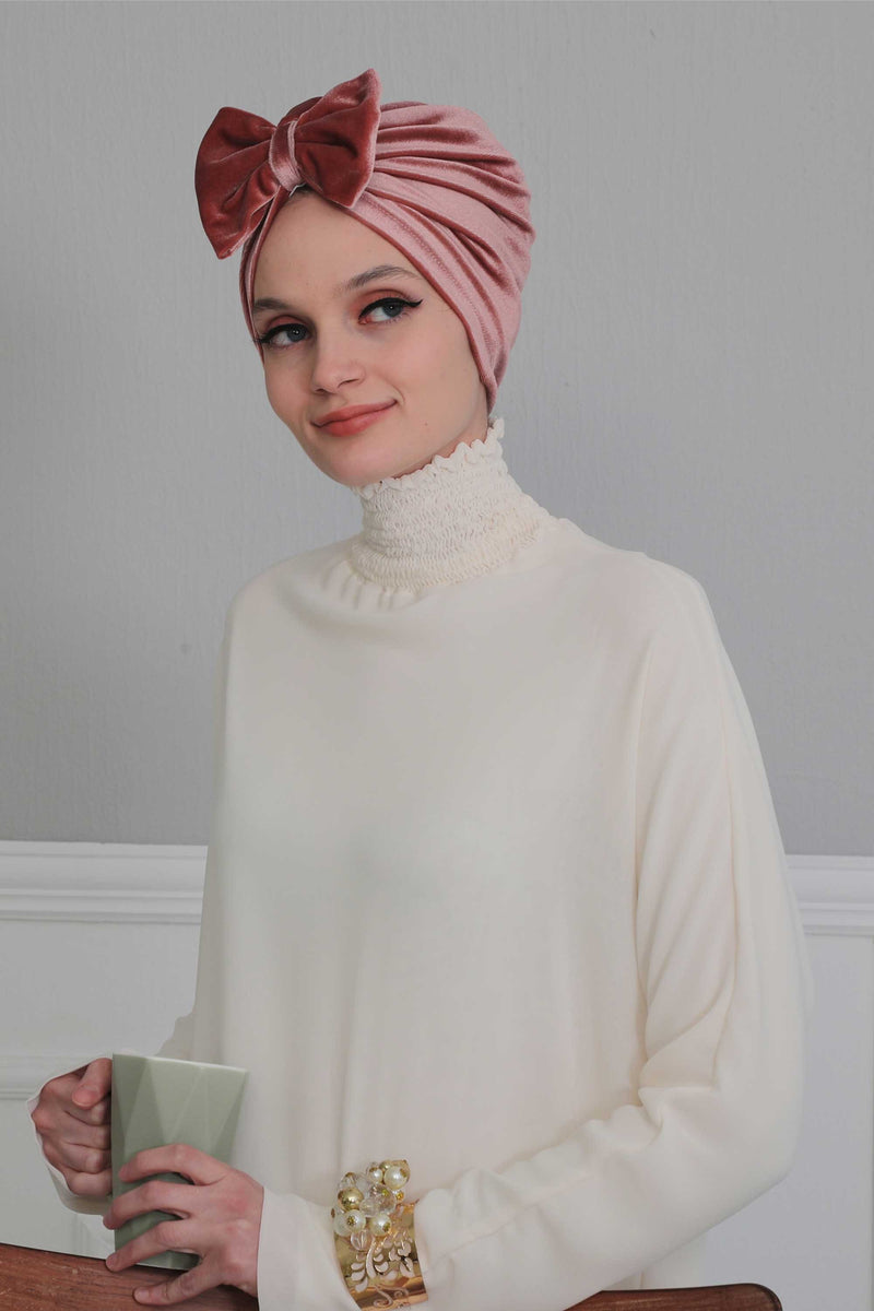 Instant Turban Velvet Scarf Head Wrap with Removable Bowtie Headwear Cap Bonnet For Women Fashion,B-27K