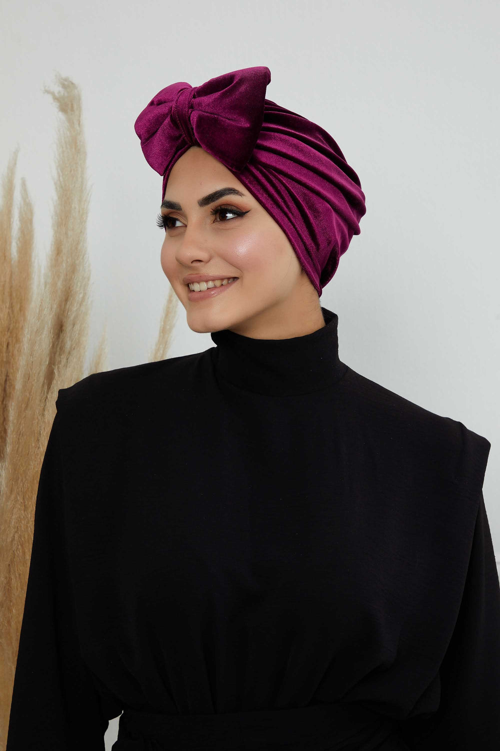 Instant Turban Velvet Scarf Head Wrap with Removable Bowtie Headwear Cap Bonnet For Women Fashion,B-27K Purple