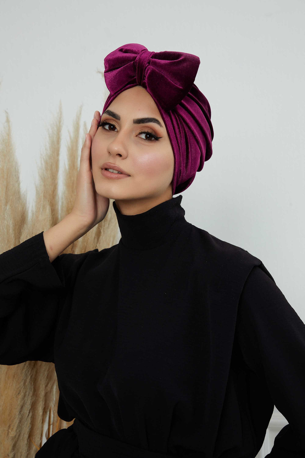 Instant Turban Velvet Scarf Head Wrap with Removable Bowtie Headwear Cap Bonnet For Women Fashion,B-27K