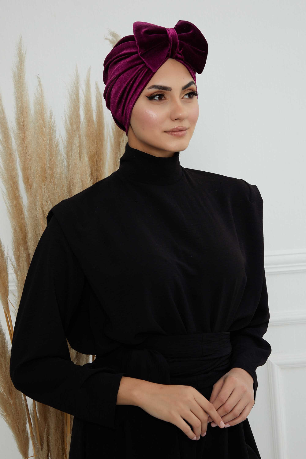 Instant Turban Velvet Scarf Head Wrap with Removable Bowtie Headwear Cap Bonnet For Women Fashion,B-27K