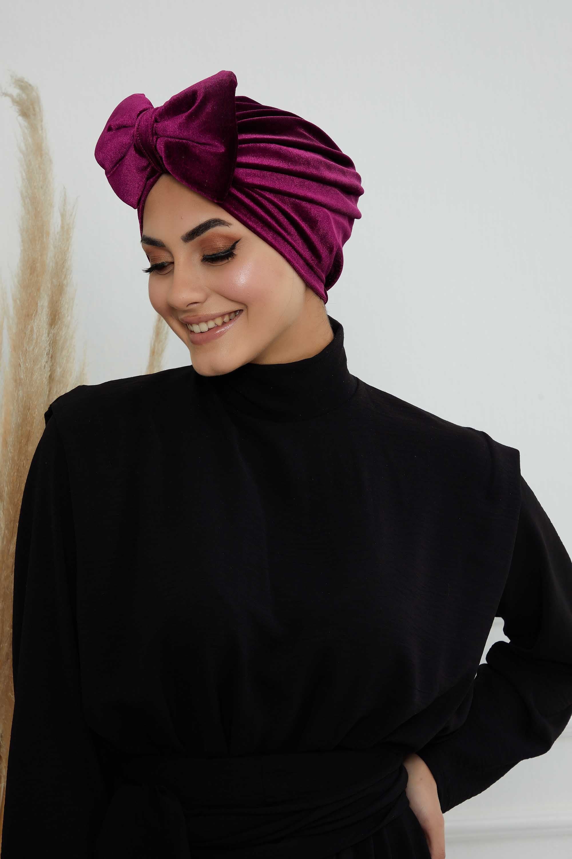 Instant Turban Velvet Scarf Head Wrap with Removable Bowtie Headwear Cap Bonnet For Women Fashion,B-27K