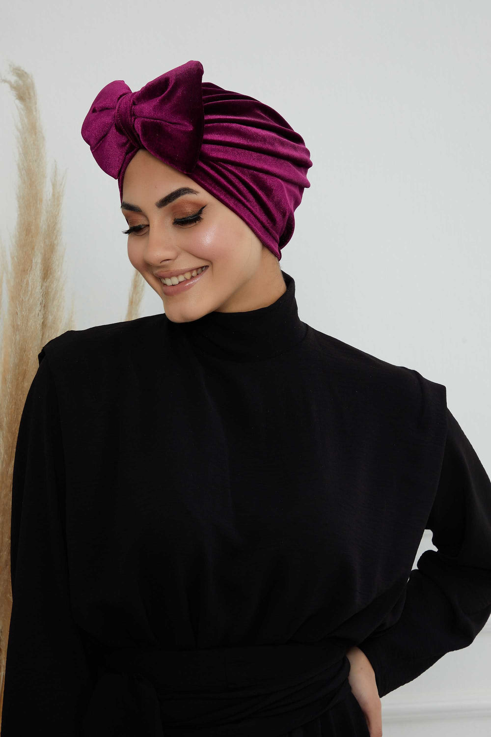 Instant Turban Velvet Scarf Head Wrap with Removable Bowtie Headwear Cap Bonnet For Women Fashion,B-27K
