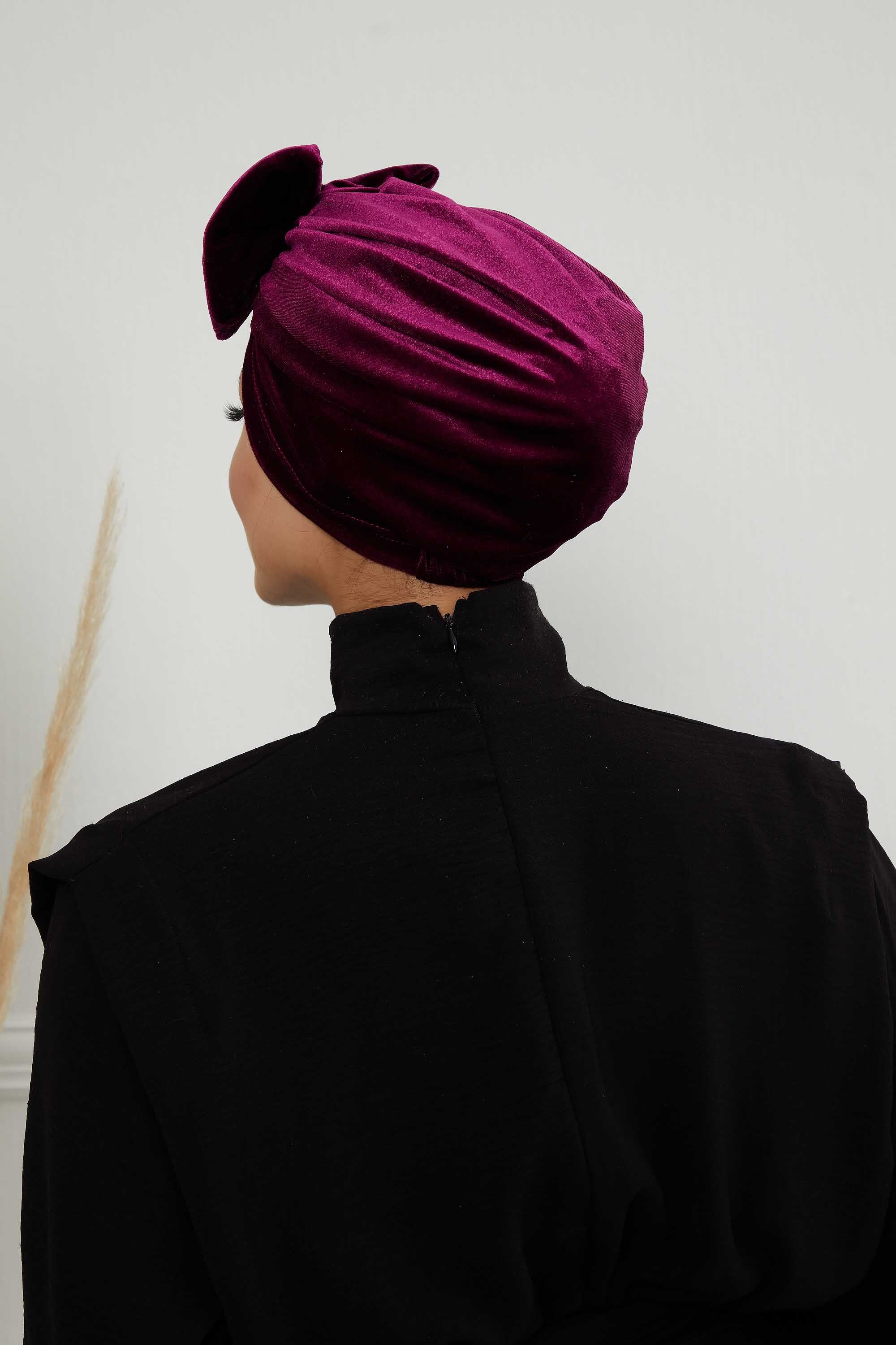 Instant Turban Velvet Scarf Head Wrap with Removable Bowtie Headwear Cap Bonnet For Women Fashion,B-27K