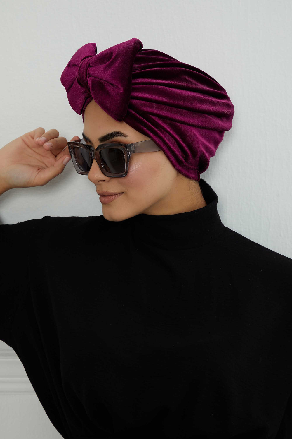 Instant Turban Velvet Scarf Head Wrap with Removable Bowtie Headwear Cap Bonnet For Women Fashion,B-27K