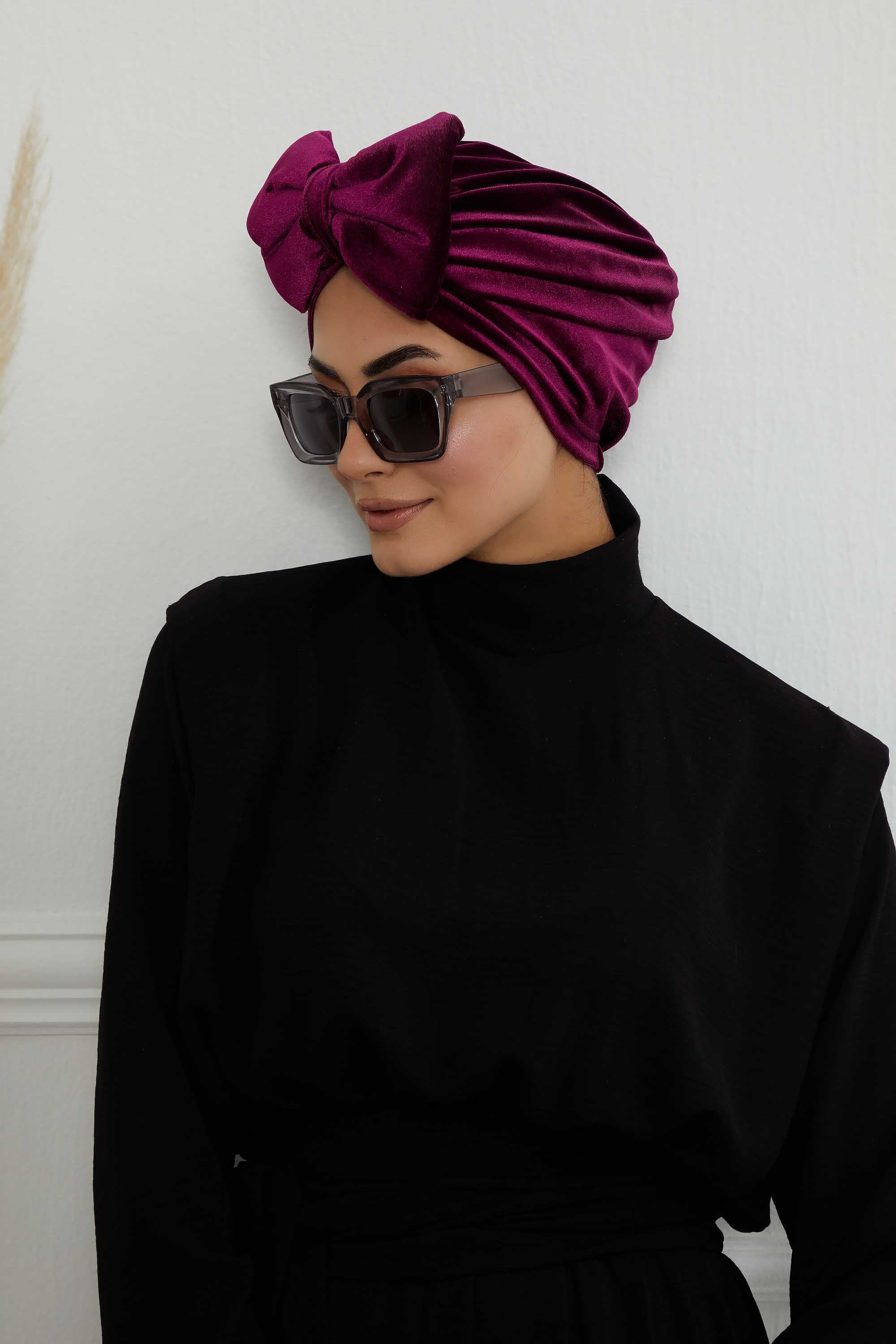 Instant Turban Velvet Scarf Head Wrap with Removable Bowtie Headwear Cap Bonnet For Women Fashion,B-27K