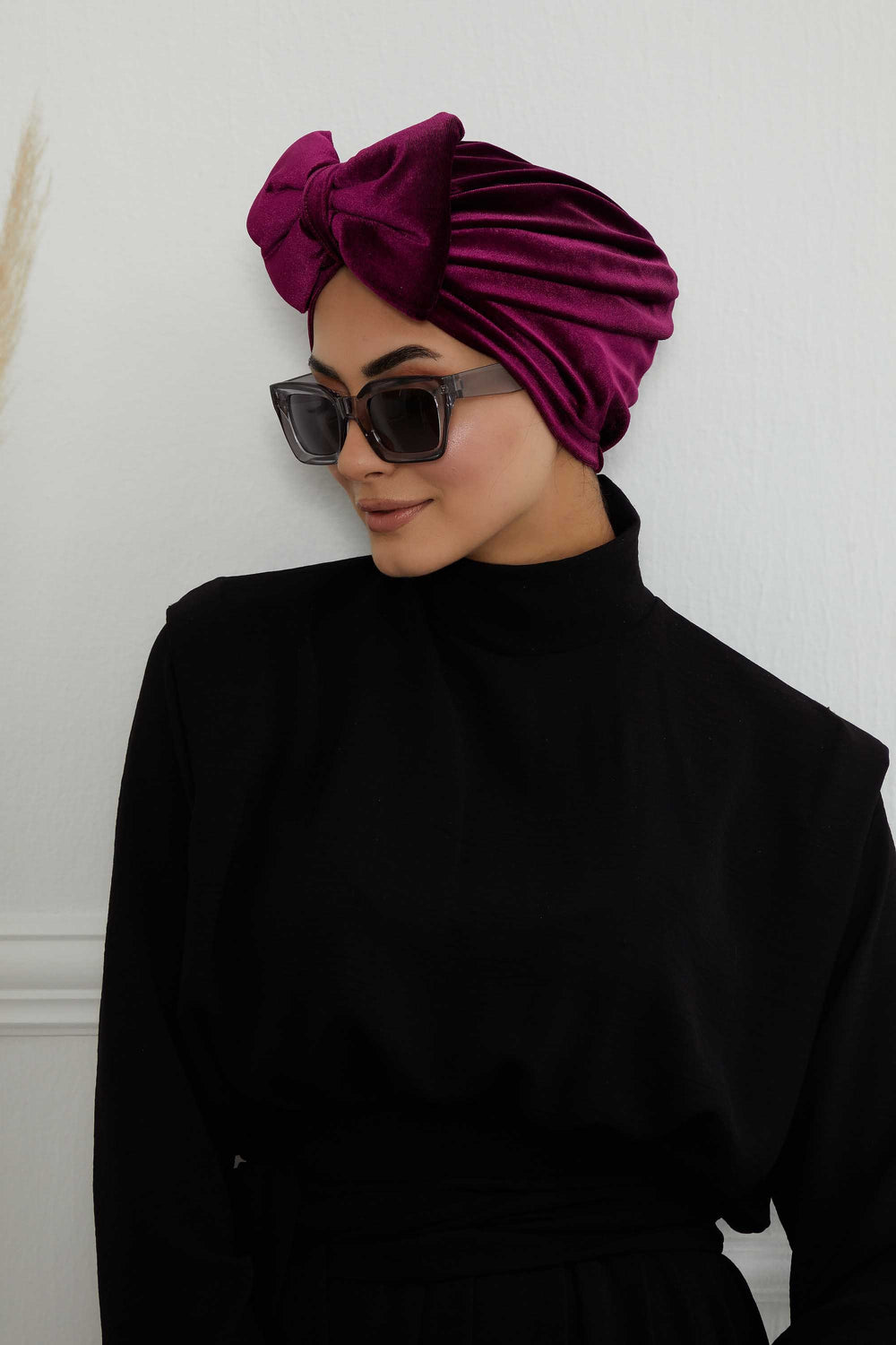 Instant Turban Velvet Scarf Head Wrap with Removable Bowtie Headwear Cap Bonnet For Women Fashion,B-27K