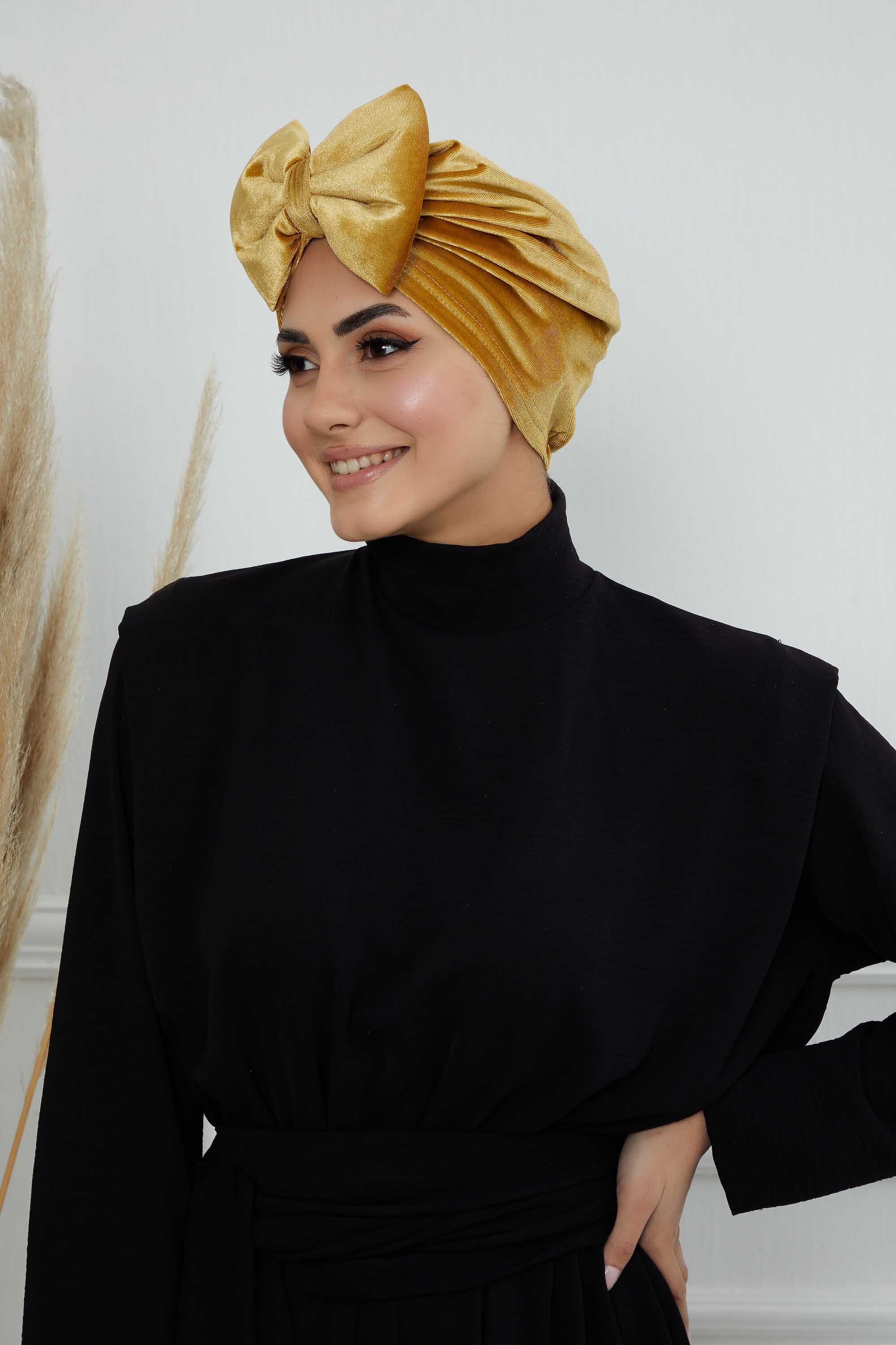 Instant Turban Velvet Scarf Head Wrap with Removable Bowtie Headwear Cap Bonnet For Women Fashion,B-27K