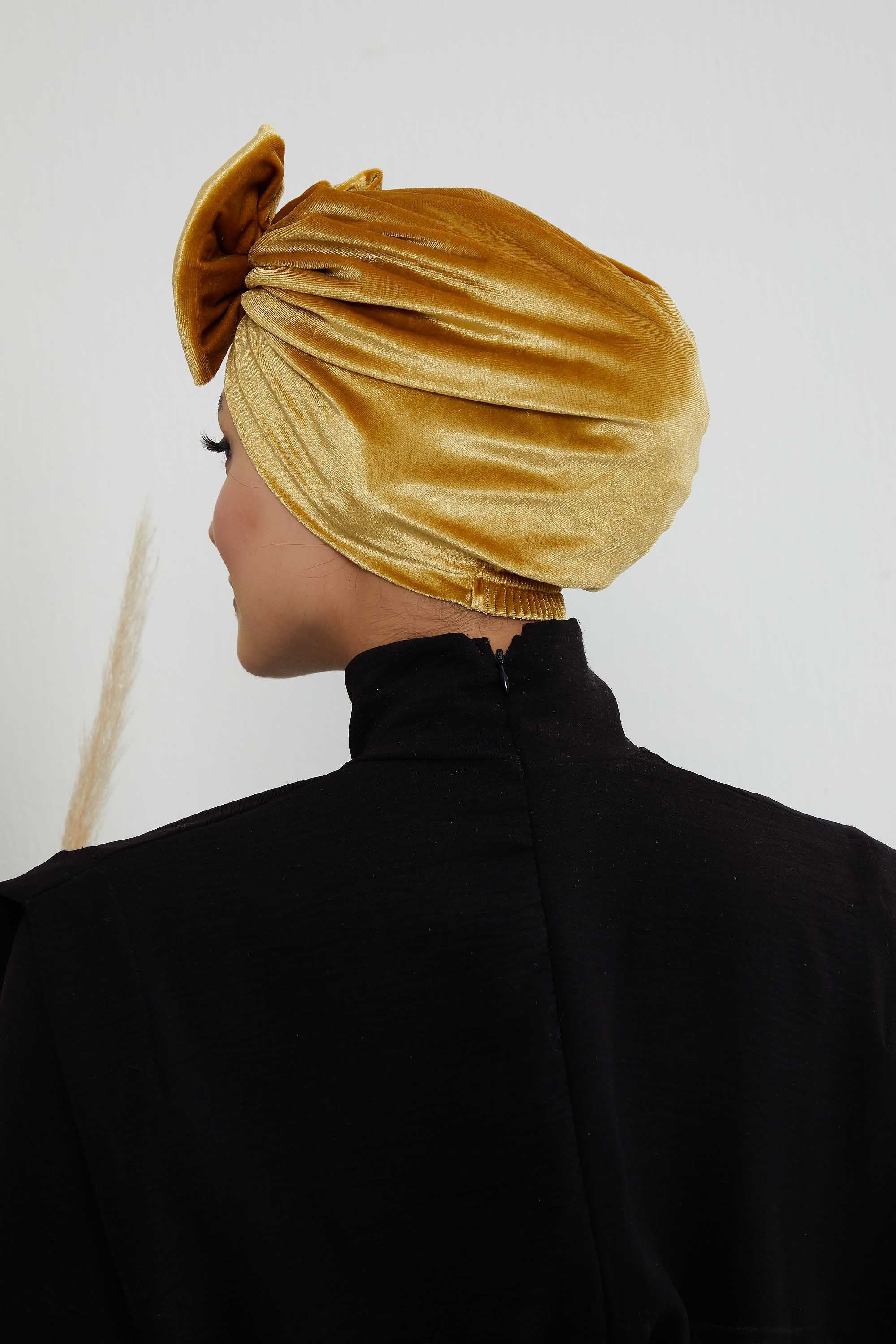 Instant Turban Velvet Scarf Head Wrap with Removable Bowtie Headwear Cap Bonnet For Women Fashion,B-27K