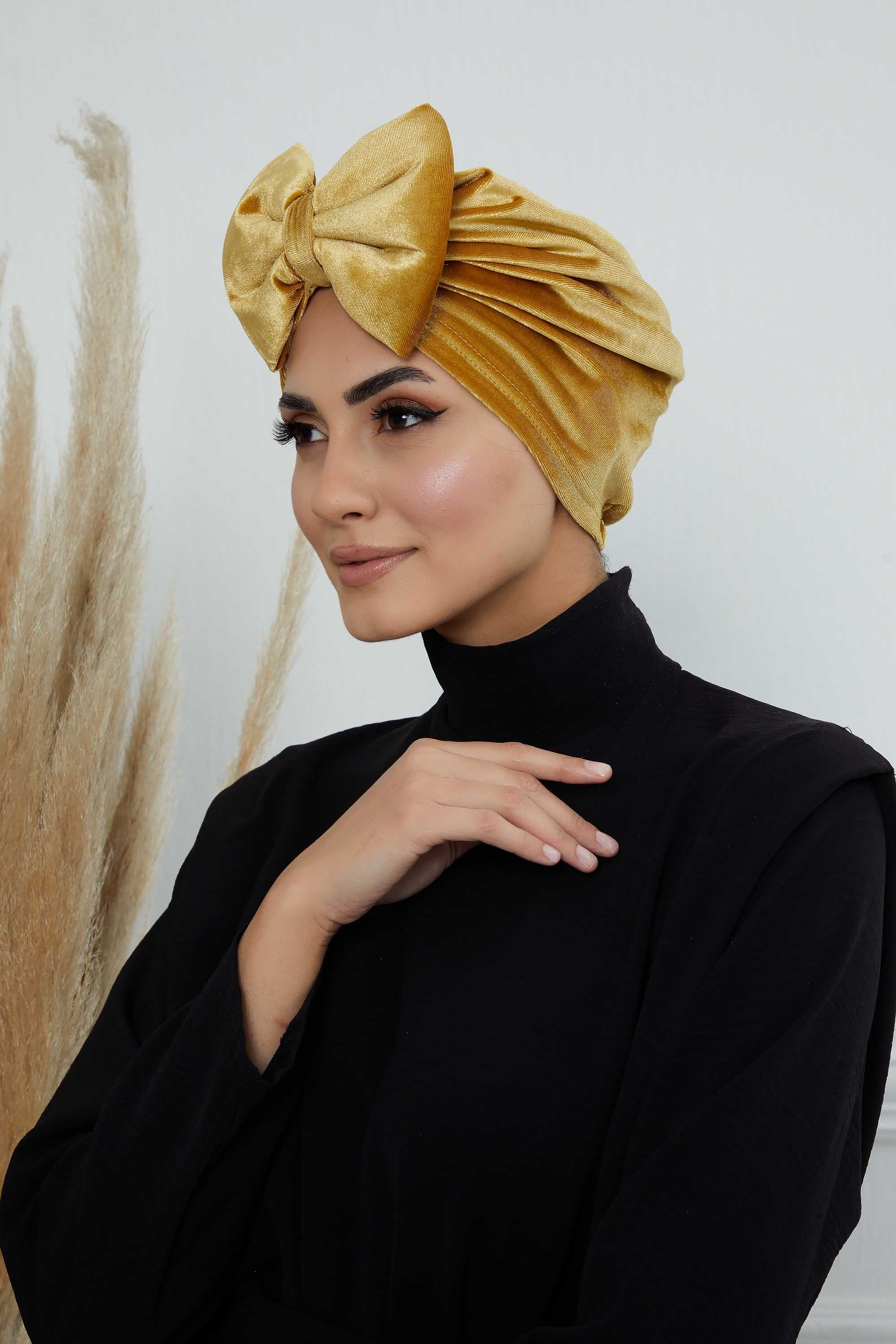 Instant Turban Velvet Scarf Head Wrap with Removable Bowtie Headwear Cap Bonnet For Women Fashion,B-27K